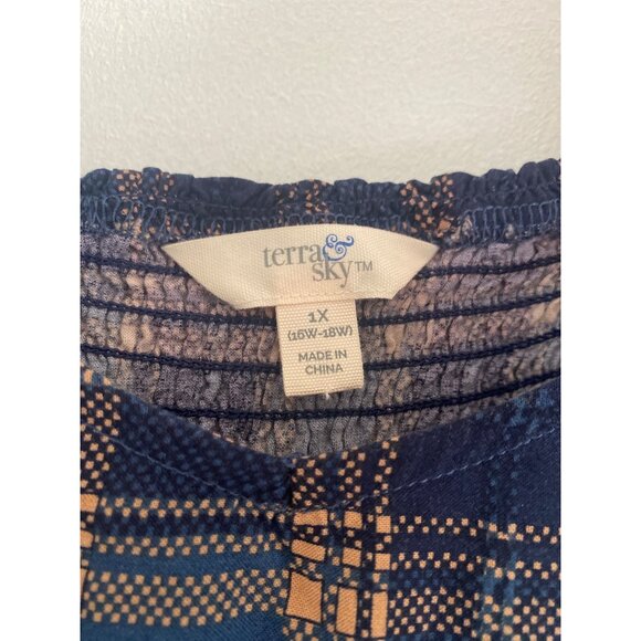 Terra & Sky Women’s Long Sleeve Blue Plaid Maxi Dress With Smocked Back Size 1X - Picture 4 of 7